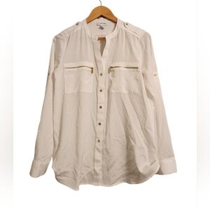 Calvin Klein White Blouse with Gold button and Zipper details